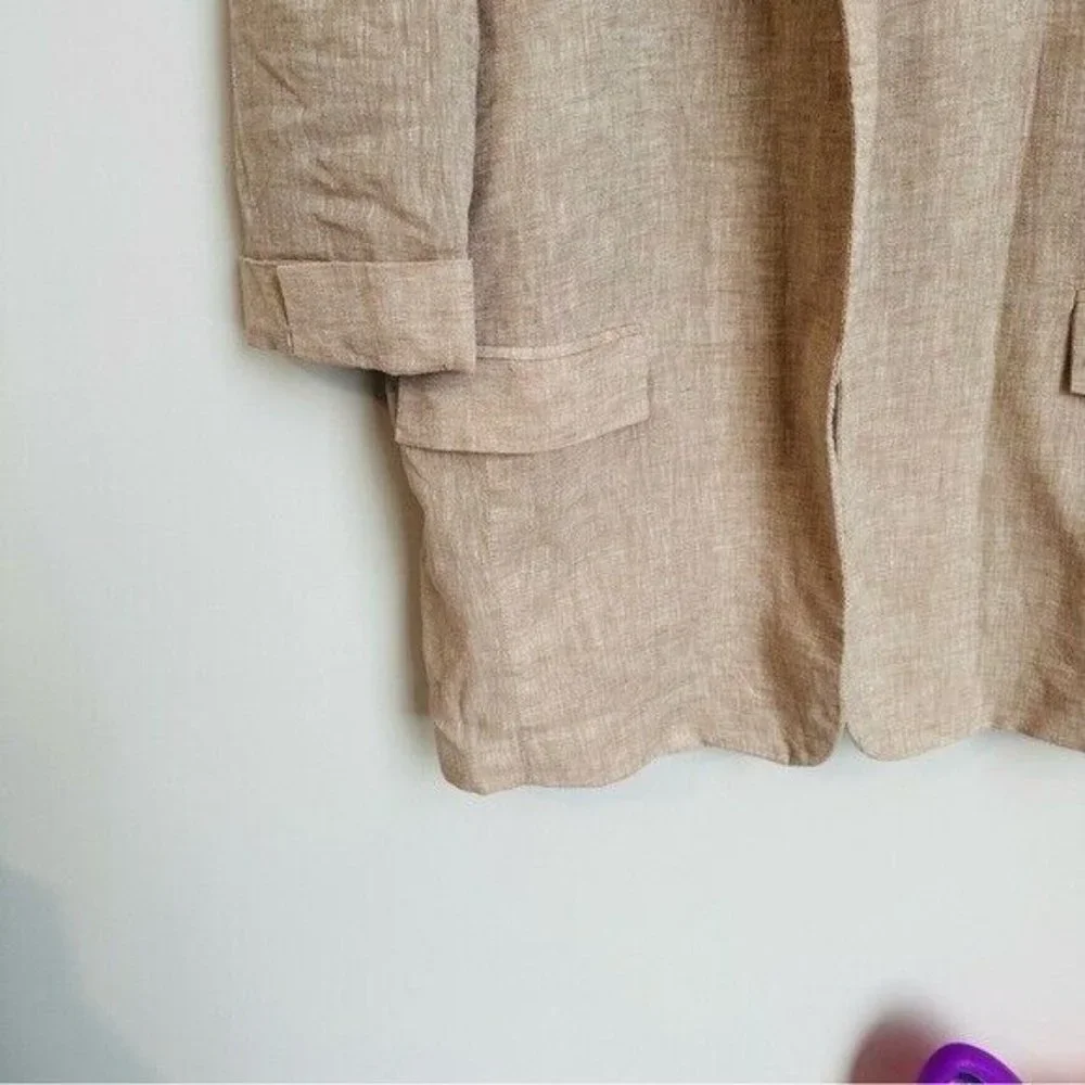 Harve Benard Tan Open Front Linen Blazer Lagenlook Women’s Size 12 oversized - Picture 5 of 9